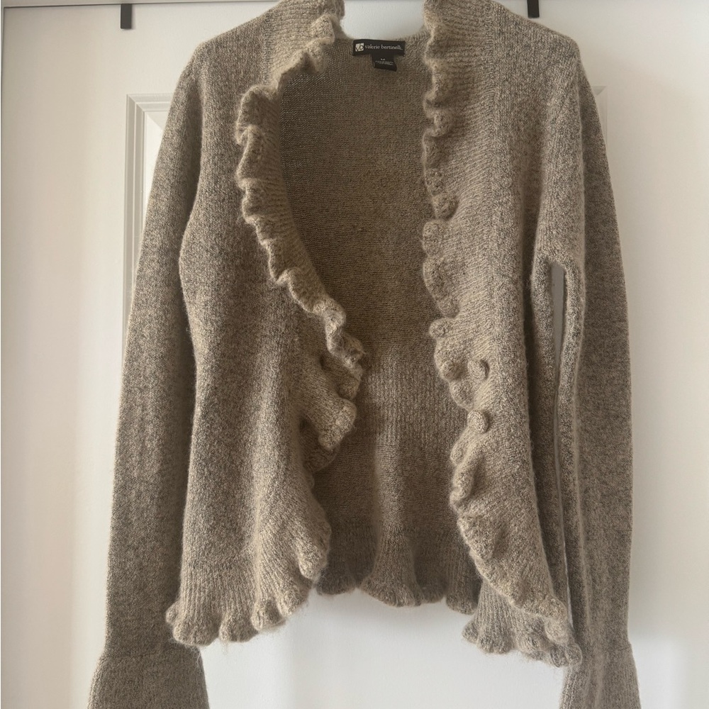 Valerie Bertinelli Ruffled Tan Cardigan